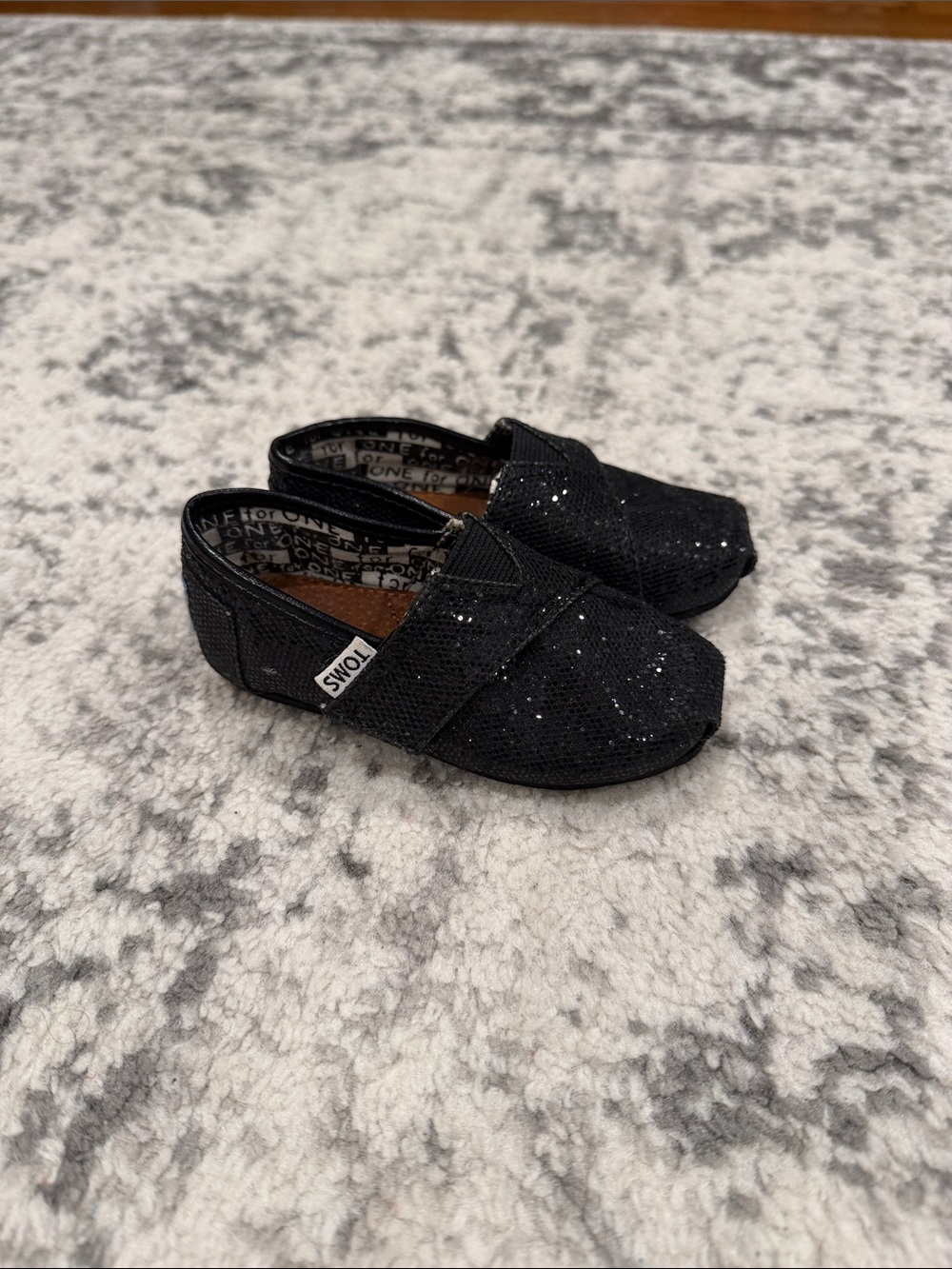 Toms Black Glitter Girls Slip-On Shoes